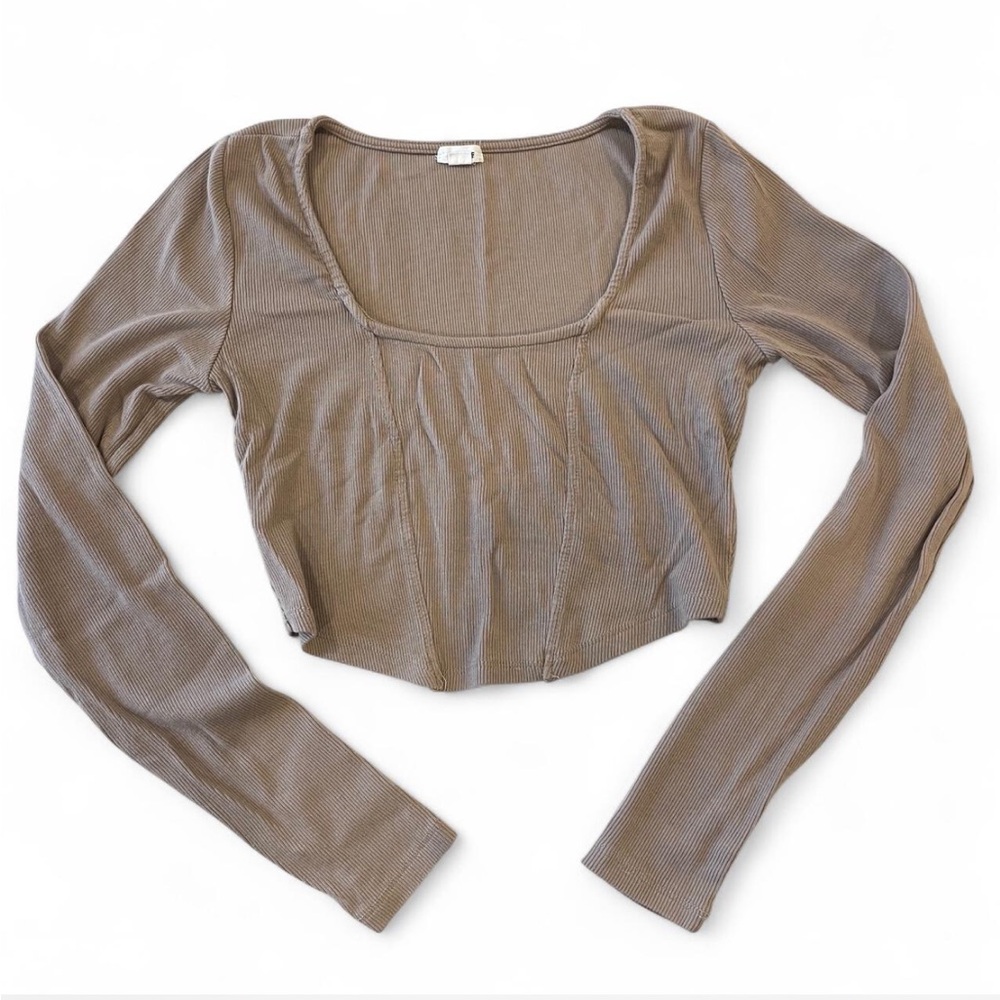 Garage Light Brown Corset Long Sleeve Crop Top